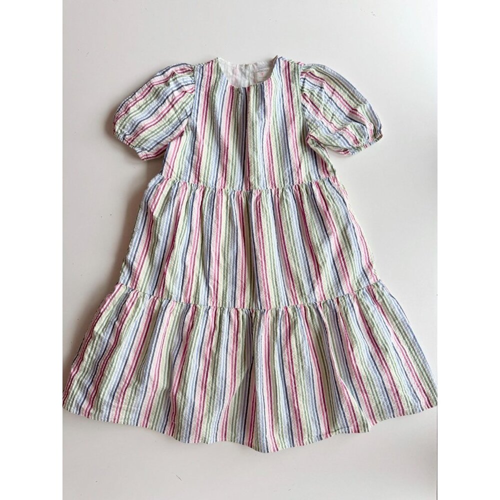 Girls' CREWCUTS J CREW Rainbow Striped Seersucker Tiered A-Line Dress, Size 8